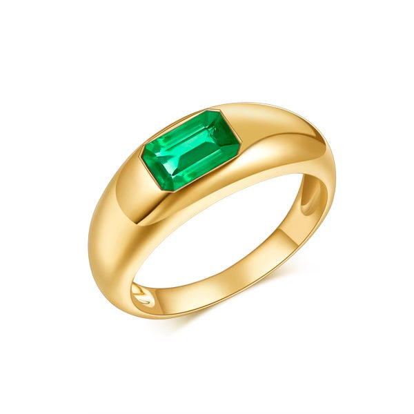 18K Yellow Gold Plated Man Statement Emerald Ring 2 Diamonds Luxurious – J  F M