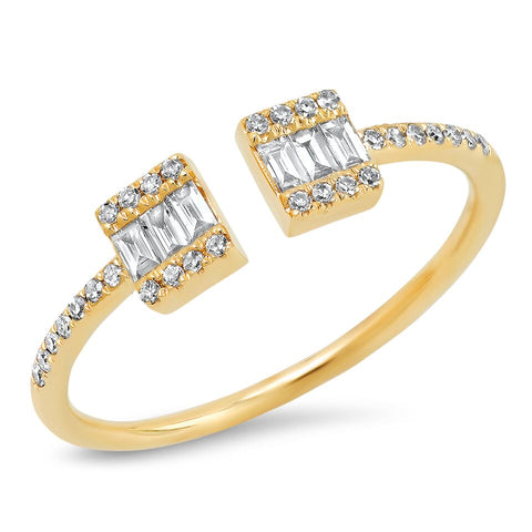 14K White Gold Diamond Mini Star Open Cuff Ring Yellow Gold